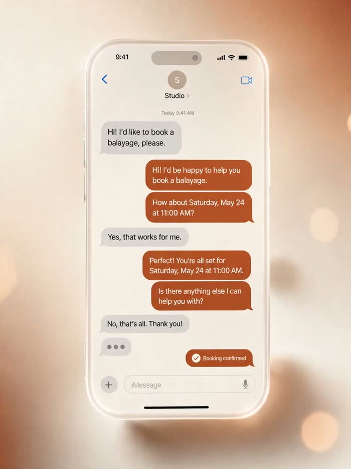 The AI receptionist confirming a booking in a text-message conversation